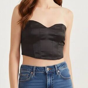 Altar’d State Black Satin Strapless Top Medium